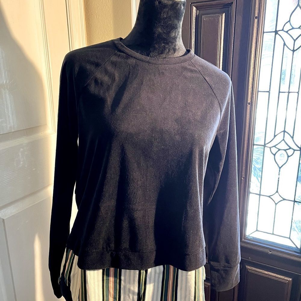 BCBGeneration Black Velour Striped Faux Layered Long Sleeve Top NWT.